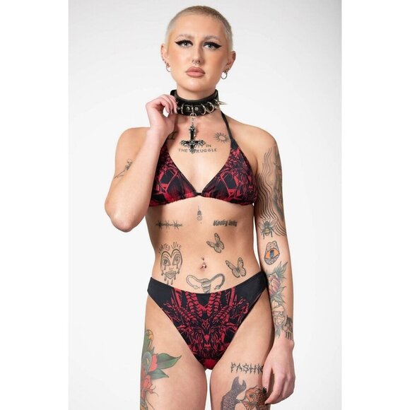 Killstar ✦ Beast Babe Bikini Set ✦ Red & Black Gothic Print ✦ XS Rare Deadstock - Picture 5 of 11